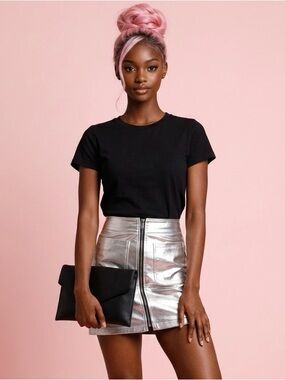 Silver Faux Leather Mini Skirt Juniors Large NWT